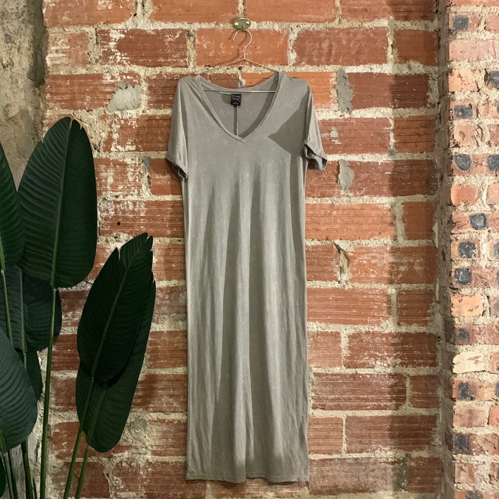 Maxi Green Acid Wash Tshirt Dress with Folded Short Sleeves